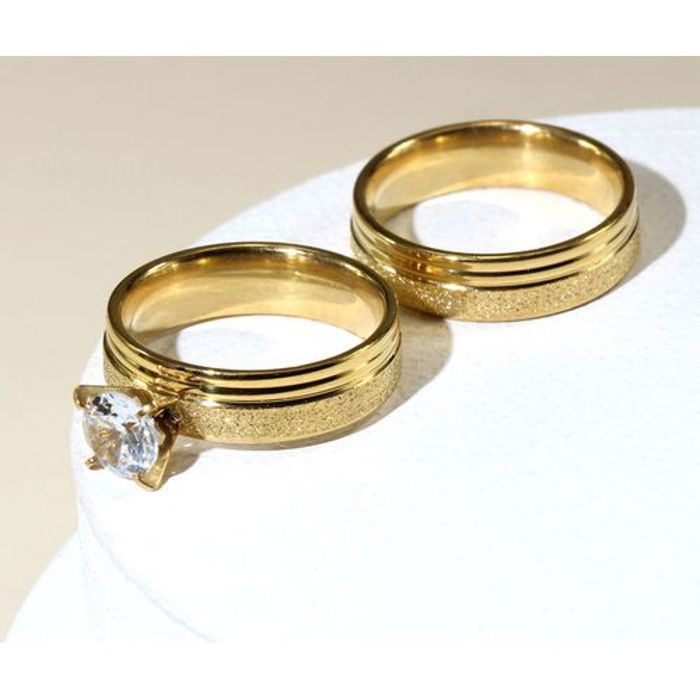2 Pièce Bague de couple à zircon  Amoureux en Acier inoxydables