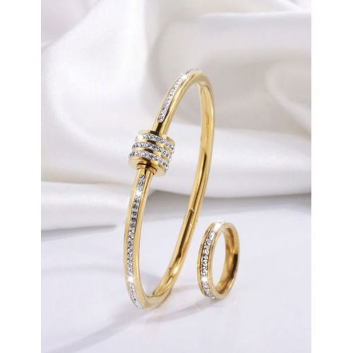 Ensemble Bracelet et Bague - Combo Parfait - Acier Inoxydable - Doré - Résistant à l'eau - Durable