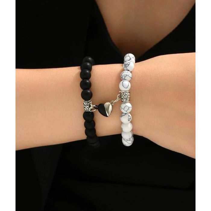 Bracelet Couple - Harmonieux - Acier Inoxydable - 2 Pièces - Noir et Blanc - 22cm/18cm