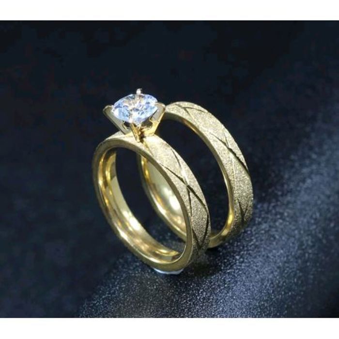 Bague de Couple - Duo Éclatant - Dorée - Acier Inoxydable - Strass - 2 Pièces