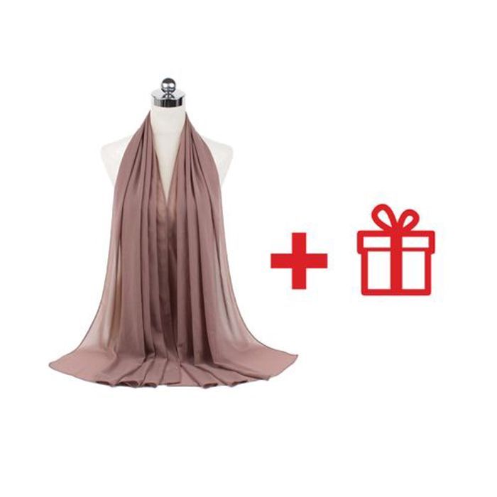 Hijab chale en crepe + Cadeau ( porte châle) - Marron claire