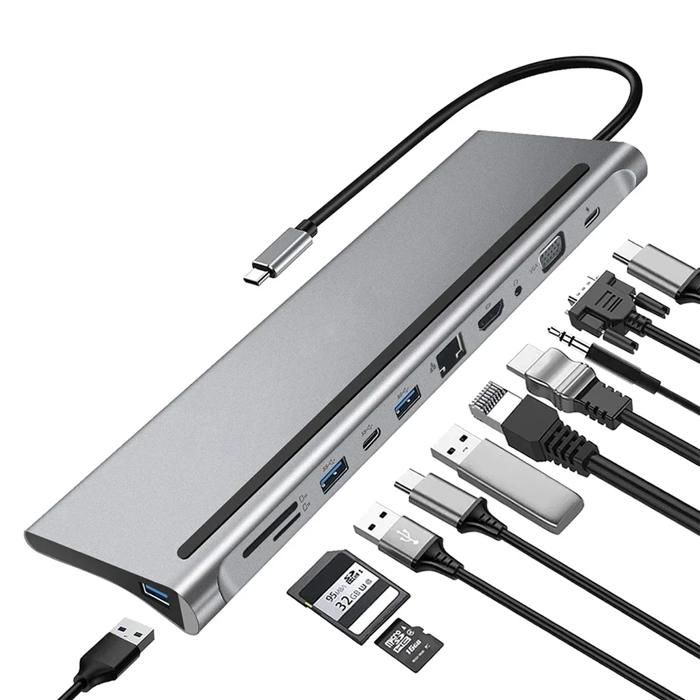 Type C 11 en 1 Station d’accueil Adaptateur USB 3.0 Hub Pour Macbook et PC, HDMI VGA RJ45, 100w