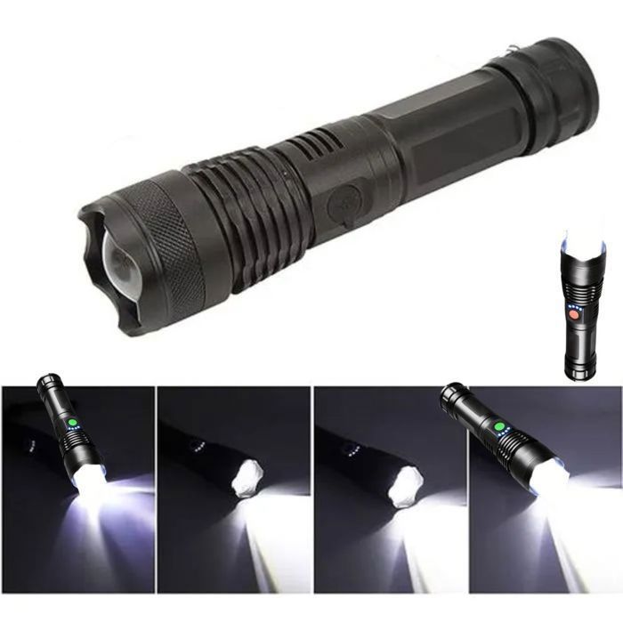 Lampe torche rechargeable en alliage d'aluminium avecmoniteur d'alimentation USB