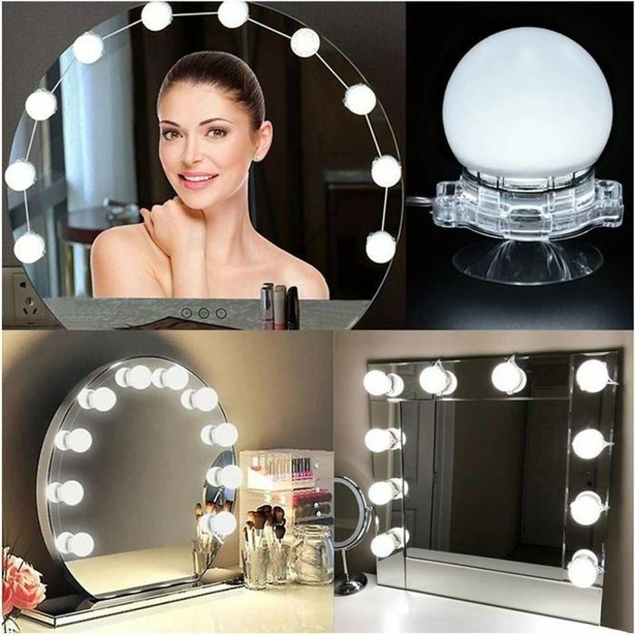 Ampoules miroir de vanité Hollywood, 10 Lampe réglable, alimentation USB
