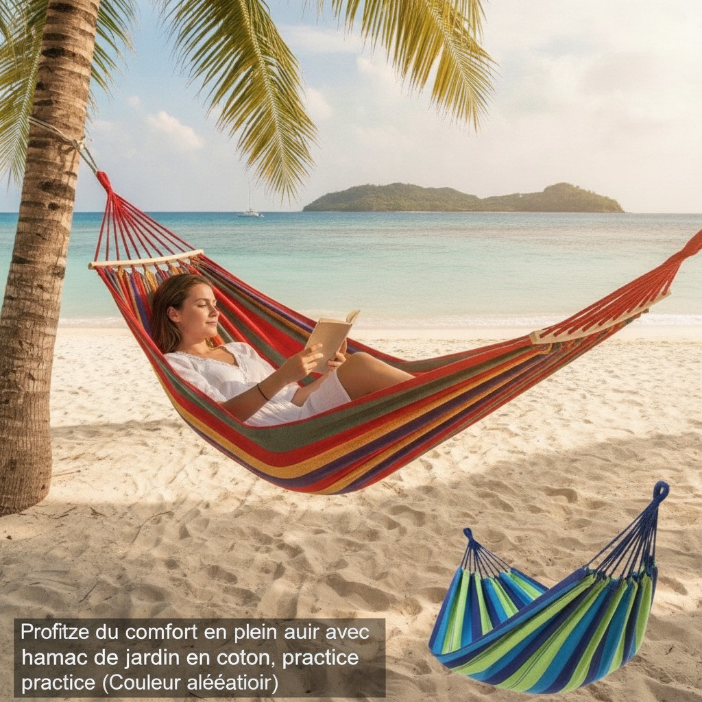Profitez du confort en plein air avec notre hamac de jardin en coton, pratique(Couleur aléatoire) - Marjane Mall - Image 4