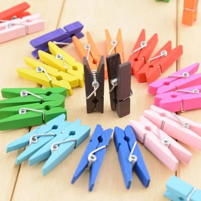 50 PCS Pinces à Photo en bois colorés