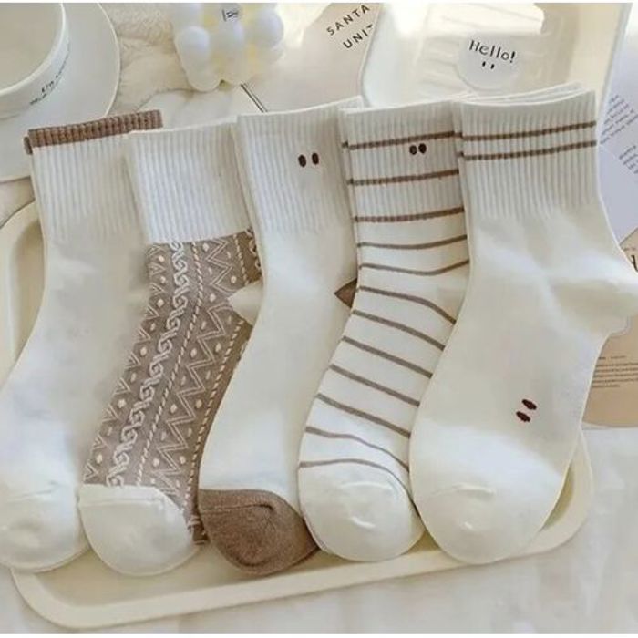 5 paires mignonnes chaussettes imprimées souriantes pour femmes