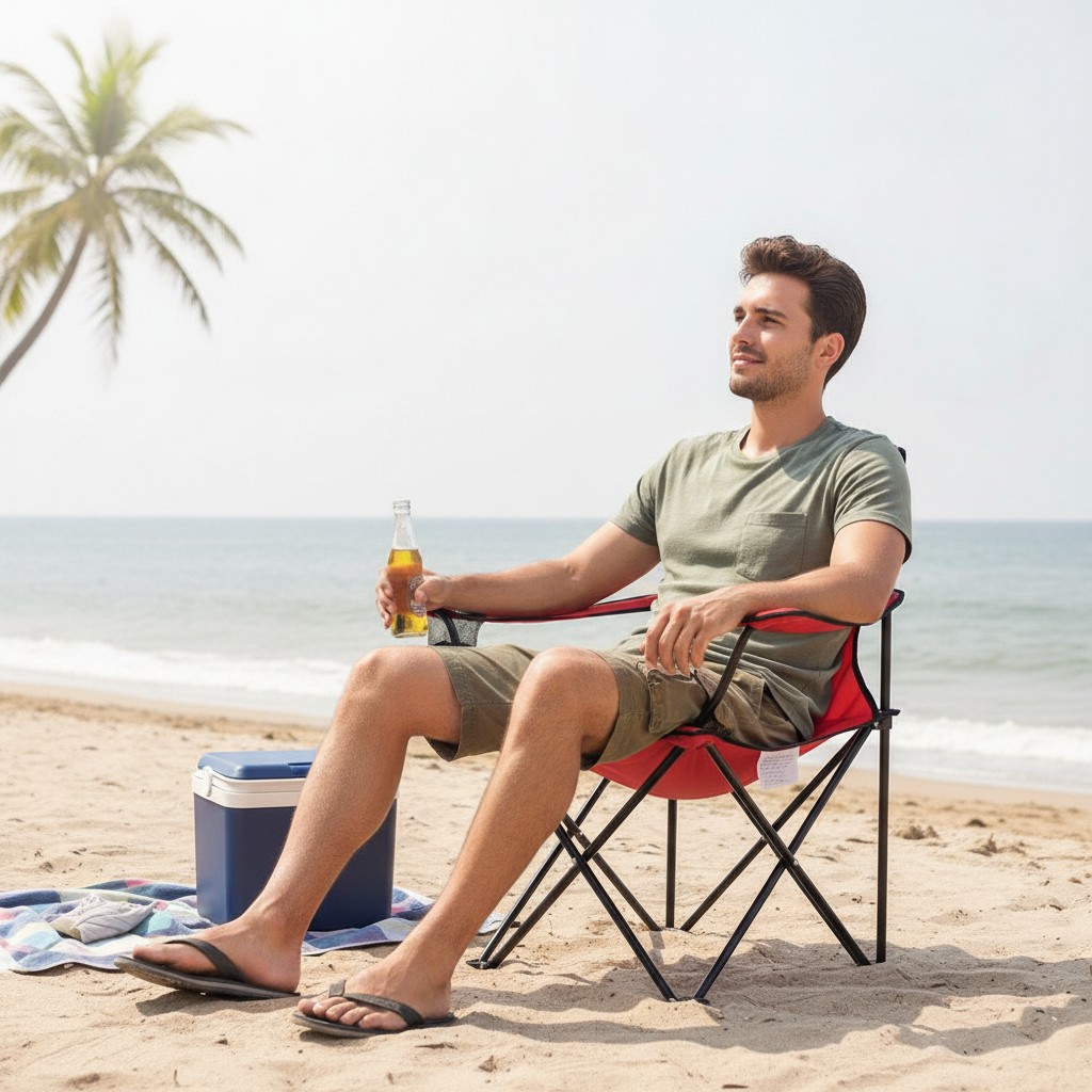 Chaise de camping et plage Fauteuil avec porte-gobelet rouge (Couleur aléatoire) - Marjane Mall - Image 4