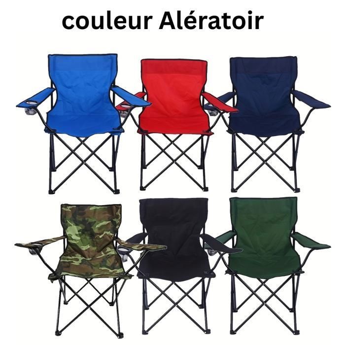 Chaise pliante - Non spécifié - Noir - Acier léger - Porte-gobelet - Résistante aux intempéries (Couleur aléatoire)