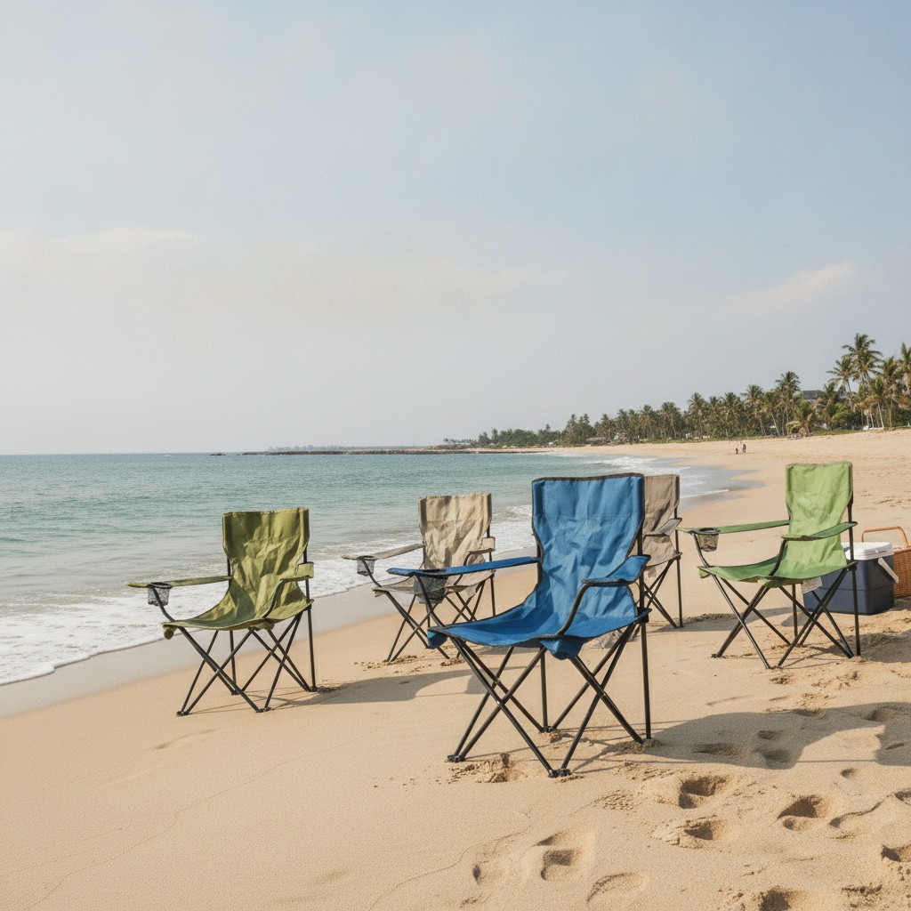 Chaise de camping Siège de plage Fauteuil Munie d'un porte-gobelet Bleu (Couleur aléatoire) - Marjane Mall - Image 3