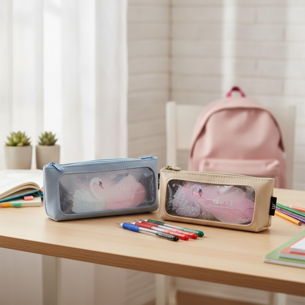 Trousse scolaire SWAN pour fille ,Trousse à crayons de couleur unie - Marjane Mall - Image 3