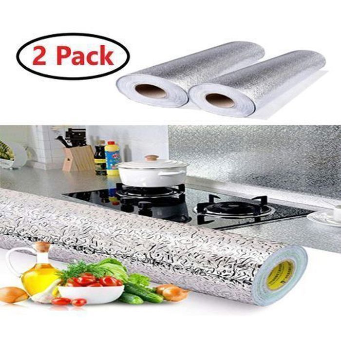 Lot de 2 Papier Peint Auto-Adhésif Résistant à l'Huile pour Cuisine 40x200cm