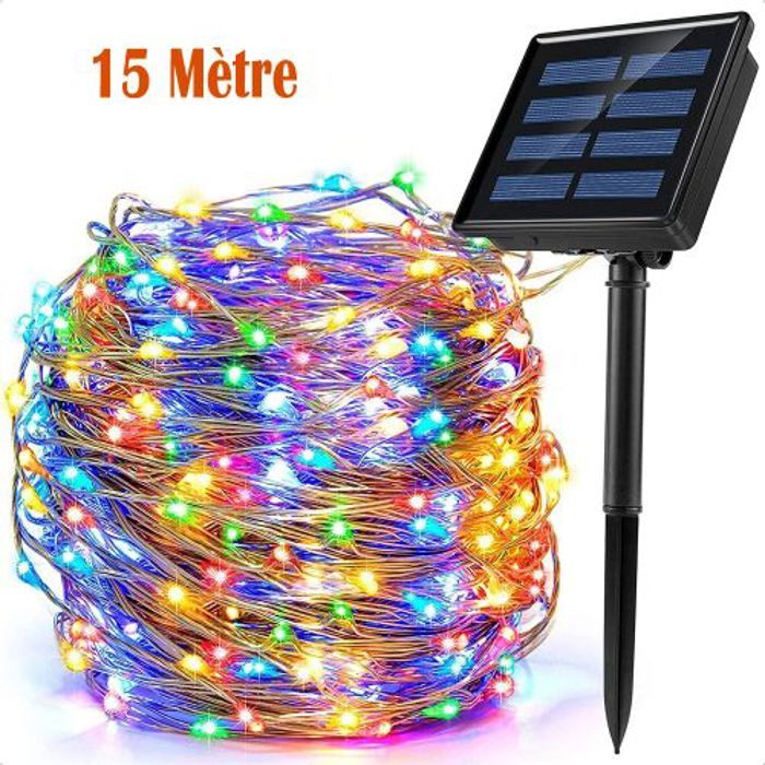 Guirlandes lumineuses à LED 15m étanches pour l'extérieur, Lampe solaire pour jardin et fête