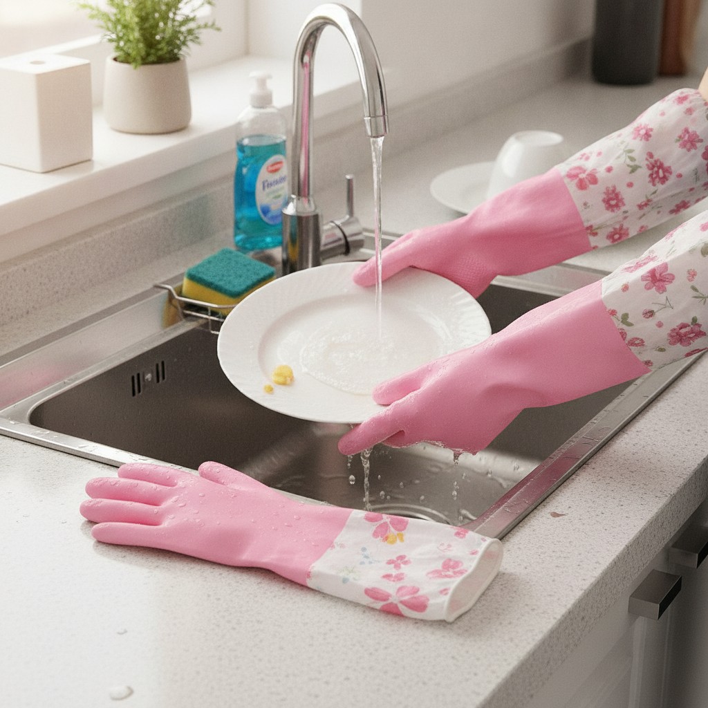 Gants de ménage chauds Gant imperméable long nettoyage rose (Couleur aléatoire) - Marjane Mall - Image 3