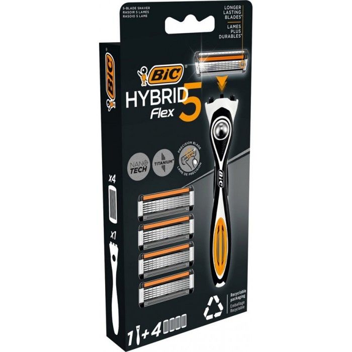 Rasoir - BIC - Hybrid Flex 5 - 4 Lames - Manche Ergonomique - Précision Ultra
