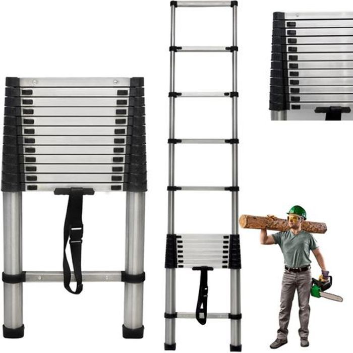 Échelle télescopique en aluminium pour usage domestique et extérieur,2.6m/150kg