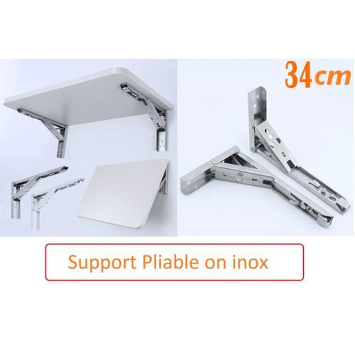Support d'étagère triangulaire pliable - Acier inoxydable - 34 cm - Réglable - Charge 400 kg - Montage mural