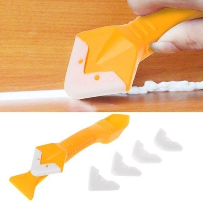 Pelle de Calfeutrage en Silicone 4en 1,grattoir d’angle pour colle de verre