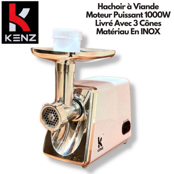 Kenz XH 320 Compact Hachoir À Viande En INOX Avec 3 Cônes pour râper ,trancher et gratter 1000W