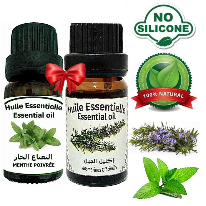 Huile essentielle Romarin 100% Naturel -10ml + Huile essentielle Menthe poivrée 100% naturel 10ml