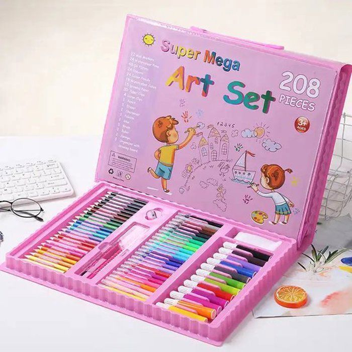 ÉTUI D'ART CRÉATIF ET DE DESSIN POUR FILLES 208 PIÈCES ROSE - Hobby & Créatif - Dessin - Coloriage - Peinture