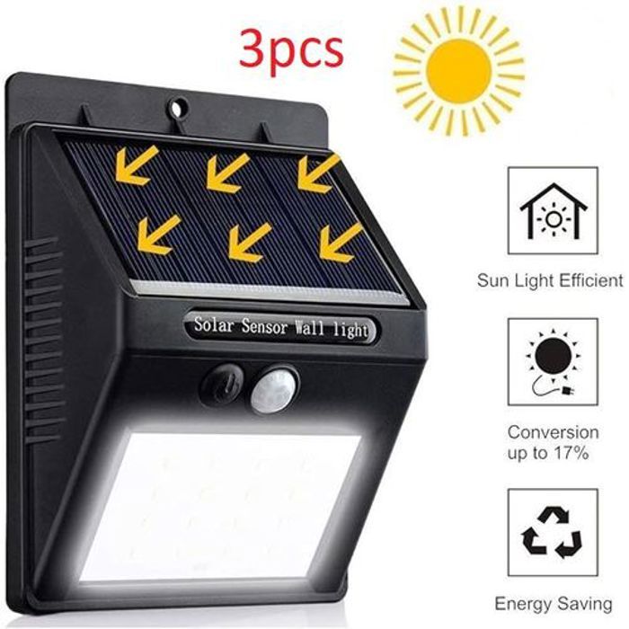 Lamp Solaire pack 3 Lampe solaire d'extérieur LED solar Avec fonction Detection de Mouvement