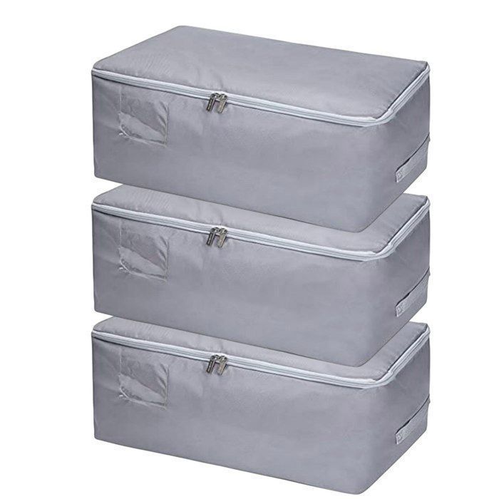 Lot de 3 grands sacs de rangement pour vêtements sous le lit de 50 L (Gris)
