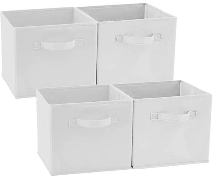 Boîtes de Rangement, Pack de 4 Panier Cube de Rangement - 26.7 x 26.7 x 28 cm/Blanc
