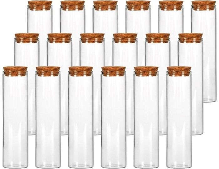 Lot de 24 tubes à essai en verre de 55 ml, tubes à essai plats transparents avec bouchon en bois, 25 x 120 mm