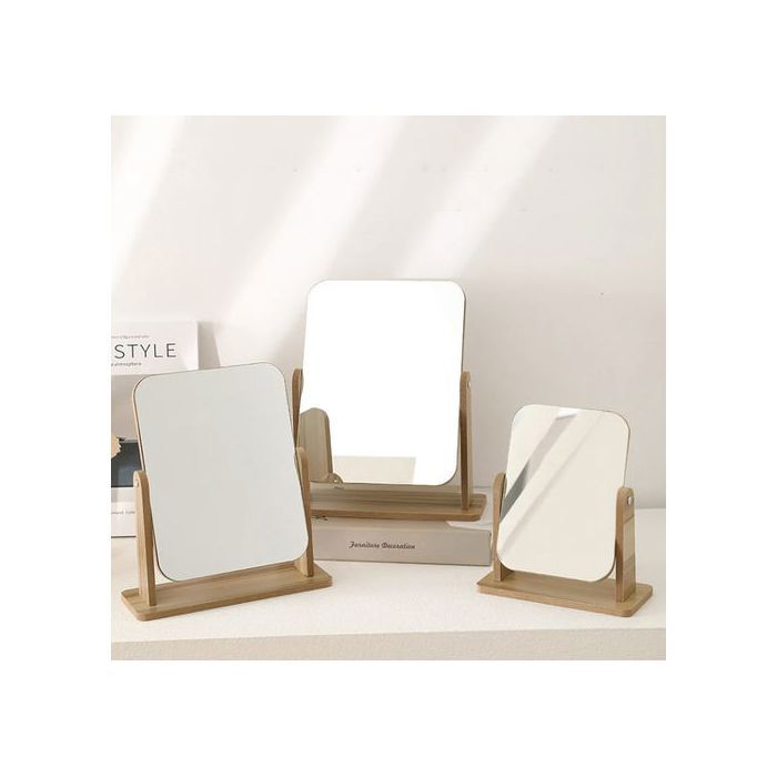 Miroir de maquillage rotatif en bois simple