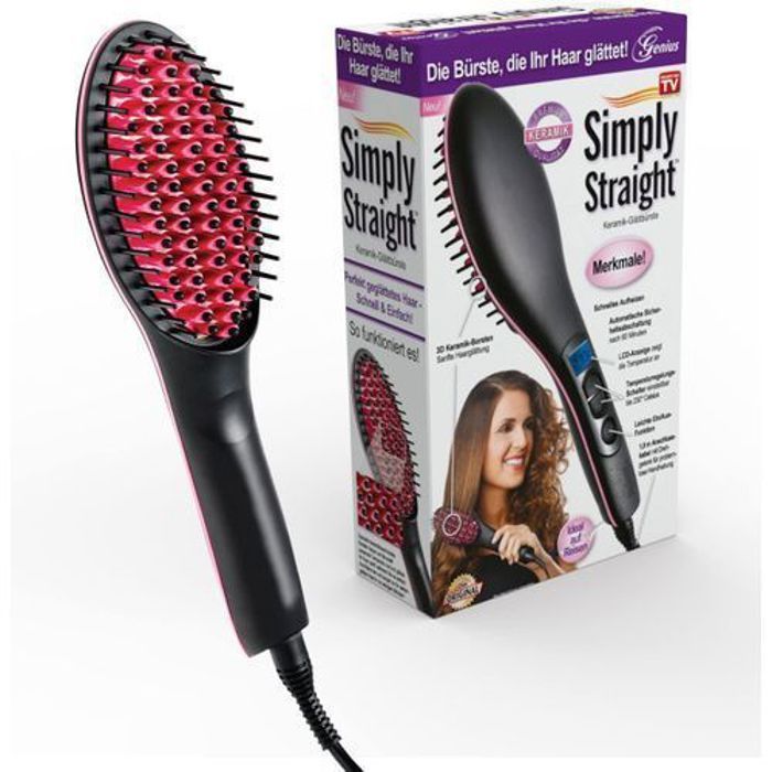 Simply Straight Brosse à Cheveux Electrique en Céramique Rose et noir