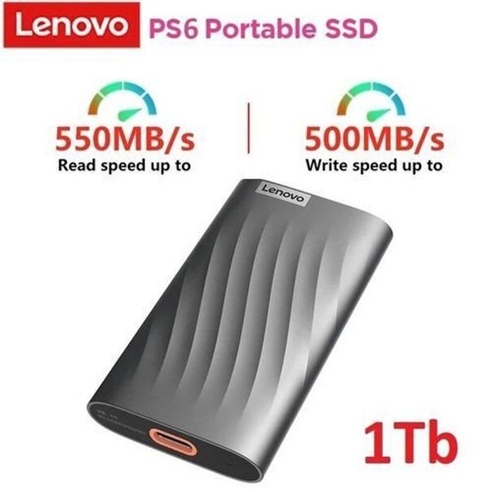 Lenovo Disque Dur 1TB/To externe SSD 1000GB vitesse 550Mo/s en lecture USB 3.2gen1