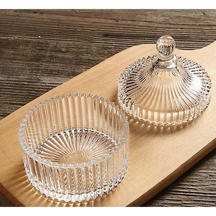 Sucrier  de cristal en verre , à bonbons avec couvercle en verre