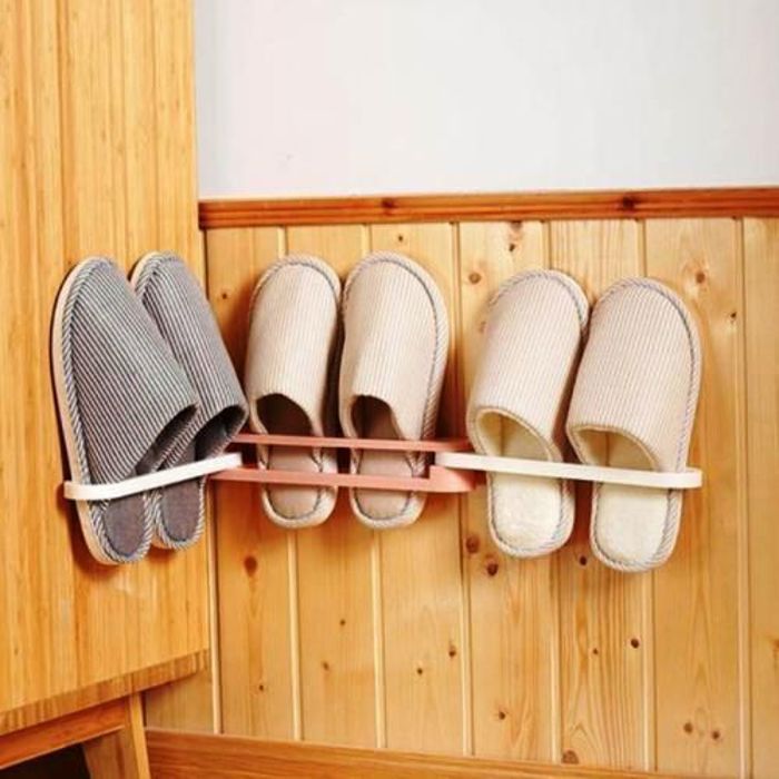 Porte-chaussures étagère suspendu mural crochet collant  3 Paire-Rose