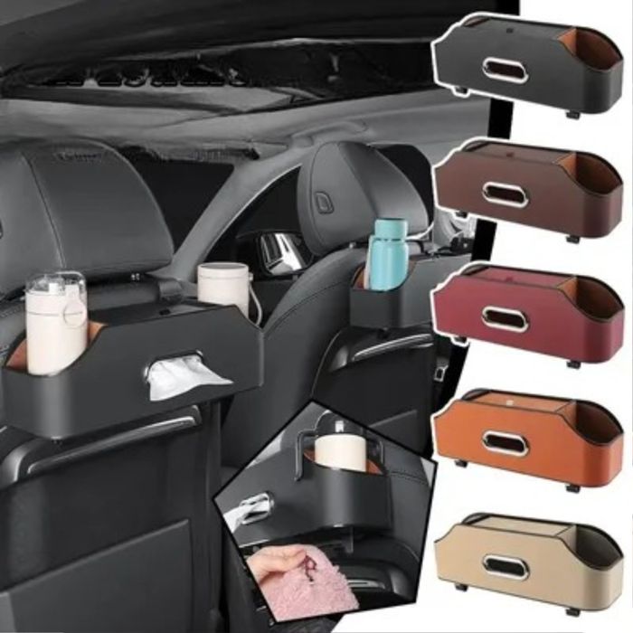 Boîte à mouchoirs de voiture multifonctionnelle en cuir avec porte-gobelet (Couleur aléatoire)