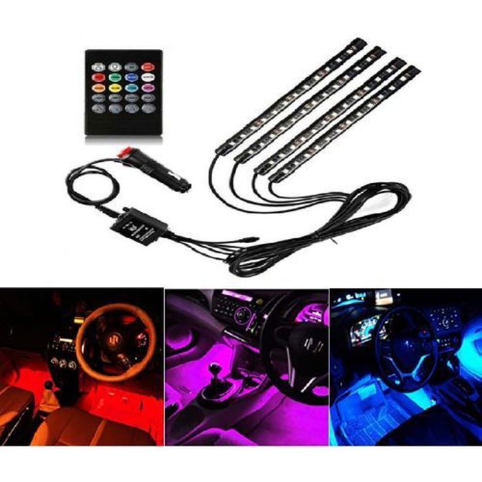 Bande lumineuse LED pour voiture - Effets multicolores avec commandes musicales de voiture