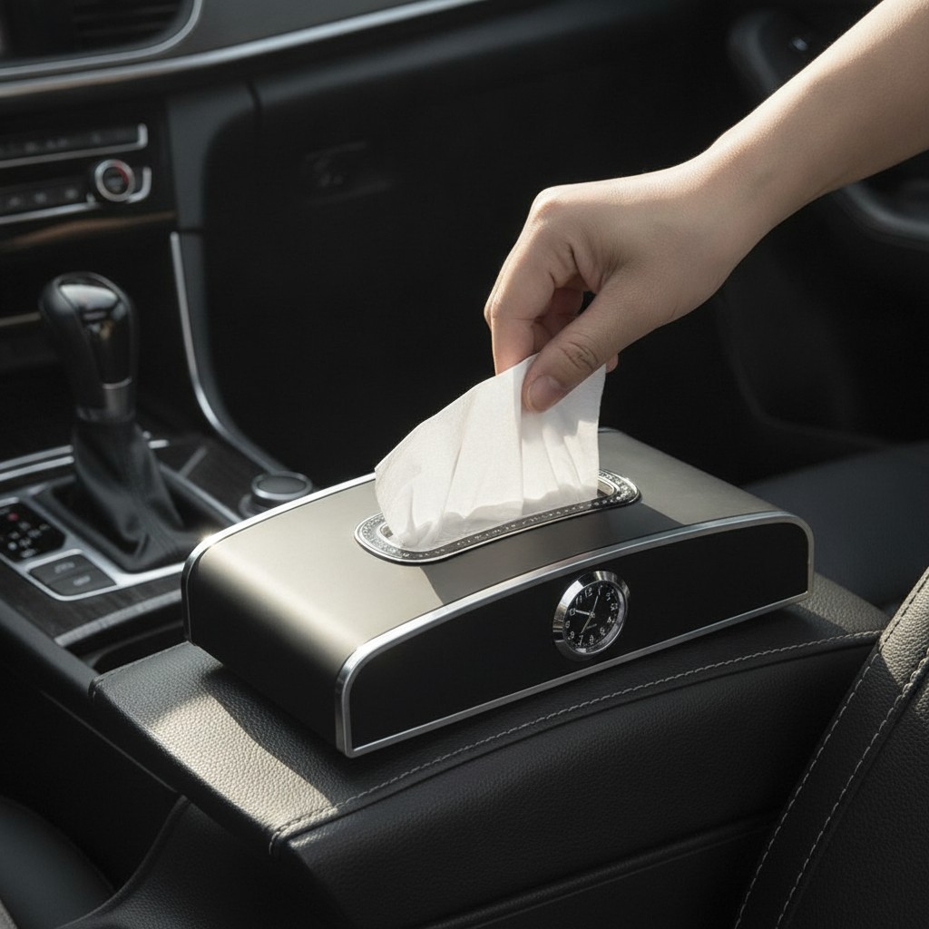 Boîte à Mouchoirs Multifonction avec Montre Intégrée pour Voiture - Marjane Mall - Image 3
