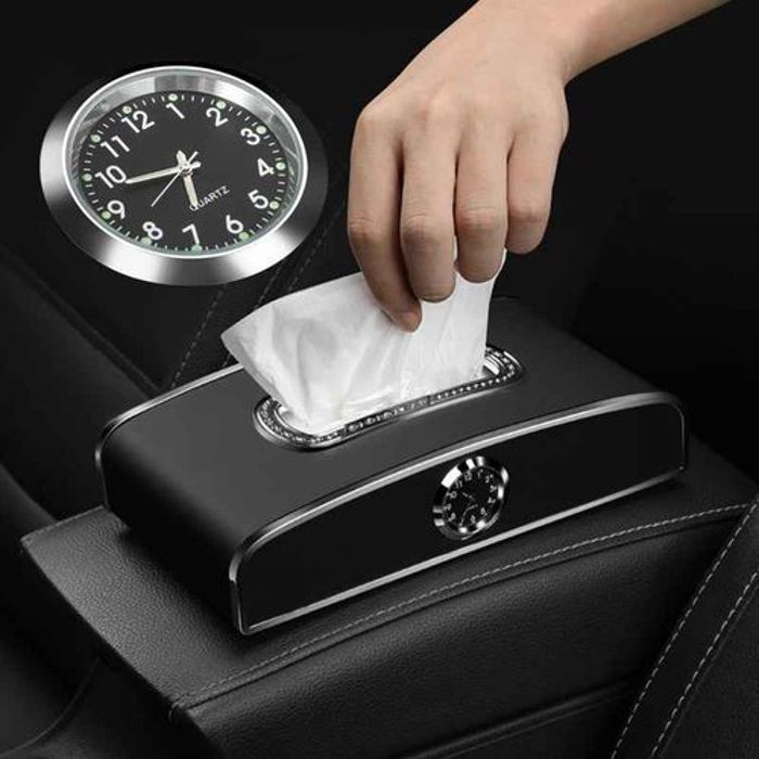 Boîte à Mouchoirs Multifonction avec Montre Intégrée pour Voiture