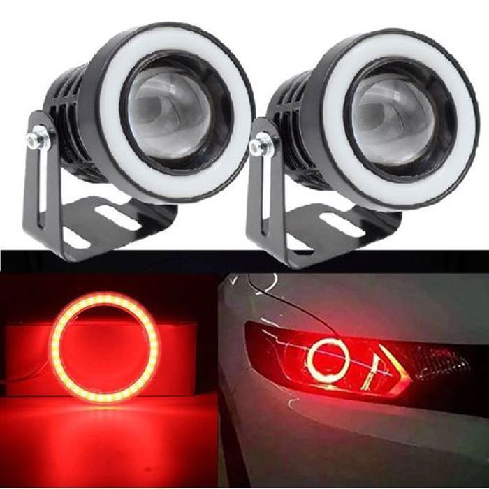 2pcs Anneau lumineux LED COB Phare antibrouillard pour motos et voiture rouge 12V (200 metre range)