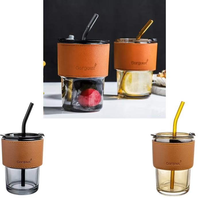 Tasse à Café Portable - Non spécifié - Verre - Étui en Cuir - Couvercle Étanche - Design Élégant(Couleur aléatoire)