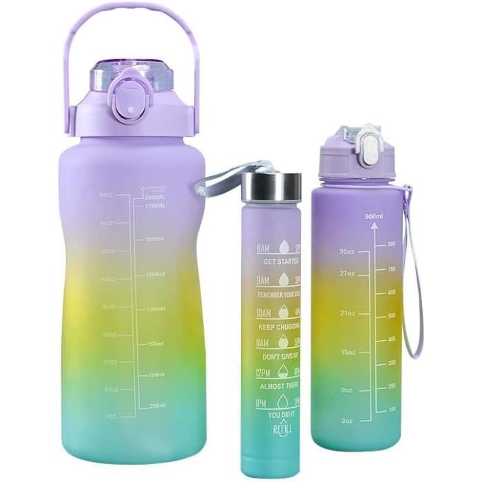 Gourde 3 En 1 Avec Paille De 2 L + 1 L + Gourde De Sport De 0,28 L Avec Marquage Du Temps[H6004]