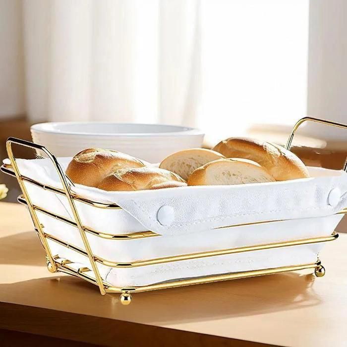 Panier à pain - AYA HOME - Rectangulaire - Métal doré - Toile lavable -modèles aléatoires 