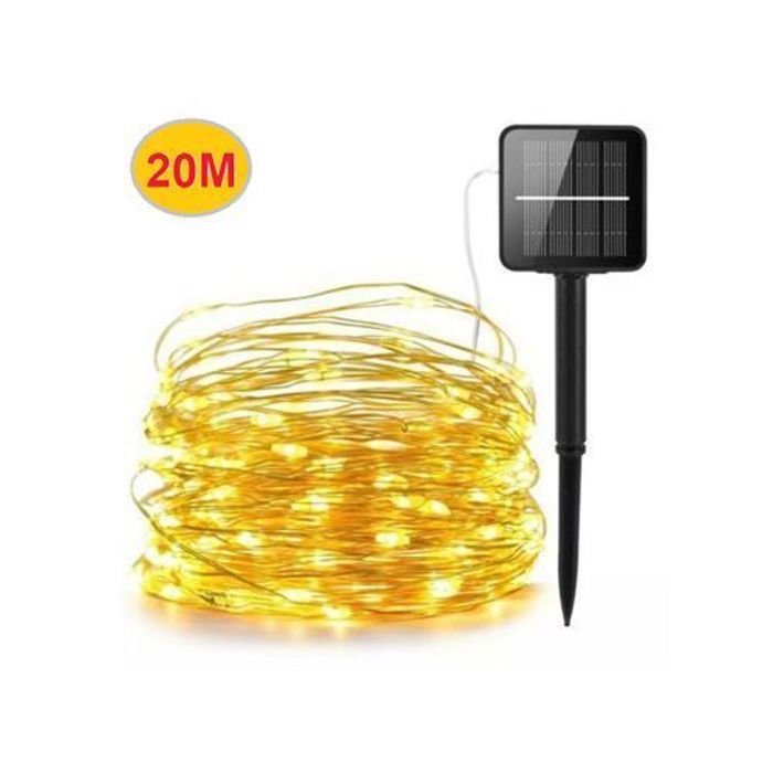 Guirlande Lumineuse Solaire d'Extérieur Étanche 20 m Fil de Cuivre
