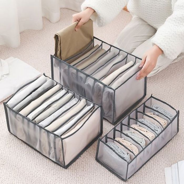 pack 3 ensemble de boîte de rangement pour sous vêtement multi grilles pliable