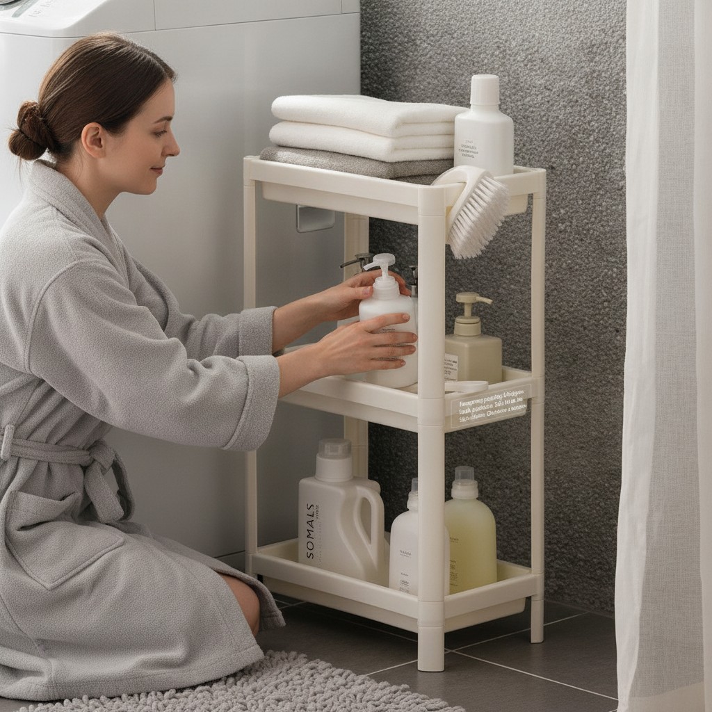 Rangement pratique 3 étagères en plastique Salle de bain Salon Chambre a coucher - Marjane Mall - Image 4