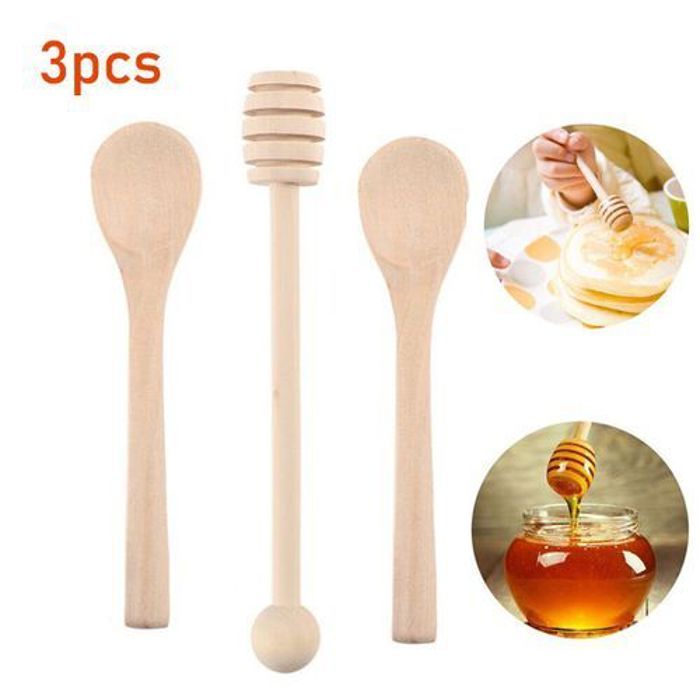 Ensemble de 3 Cuillères à Miel en Bois à Long Manche