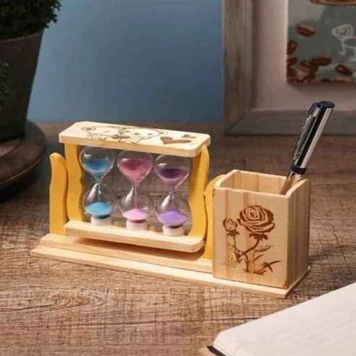 Porte stylo en bois avec trois sabliers, accessoires de bureau créatifs