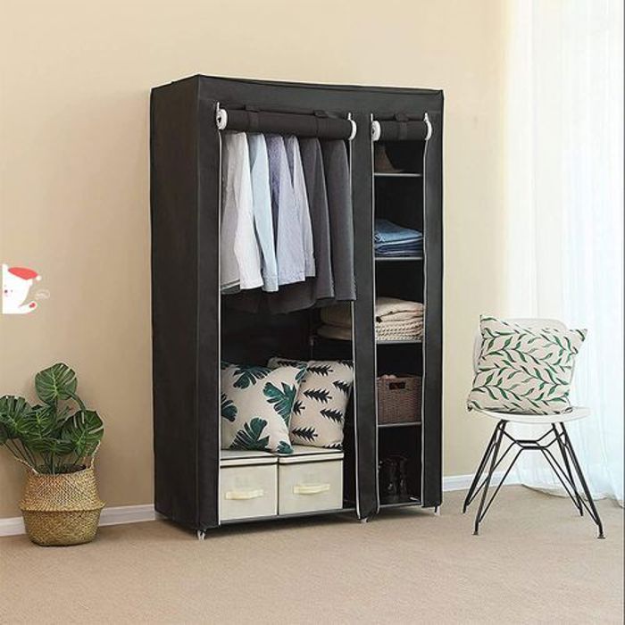 Offfre Armoire de Rangement de Vêtements Pliable -172 x 105 x 43cm Noir