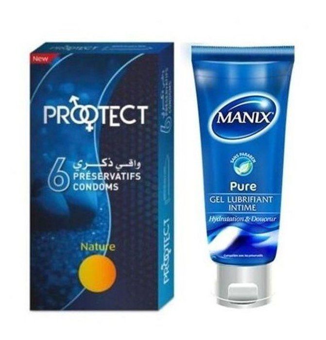 Manix Gel Lubrifiant Intime PURE 80ml + Préservatif Protect 6 unites