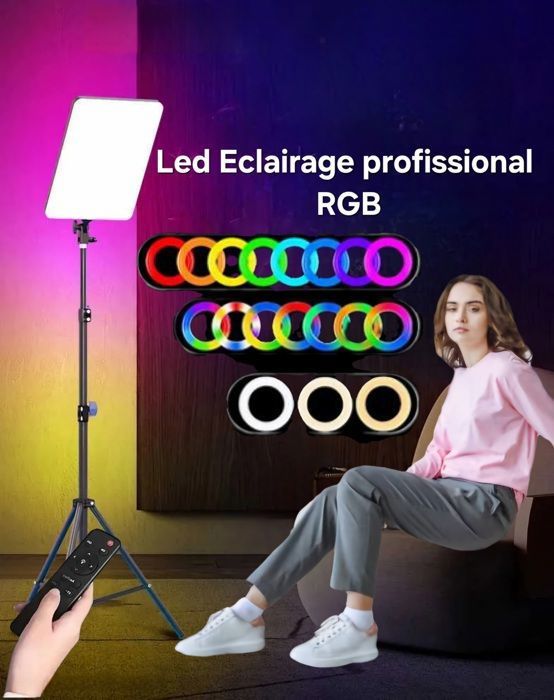 Led Panneau de lumière vidéo professionnel RGB photographie lampe de studio avec Télécommande et support 210 cm